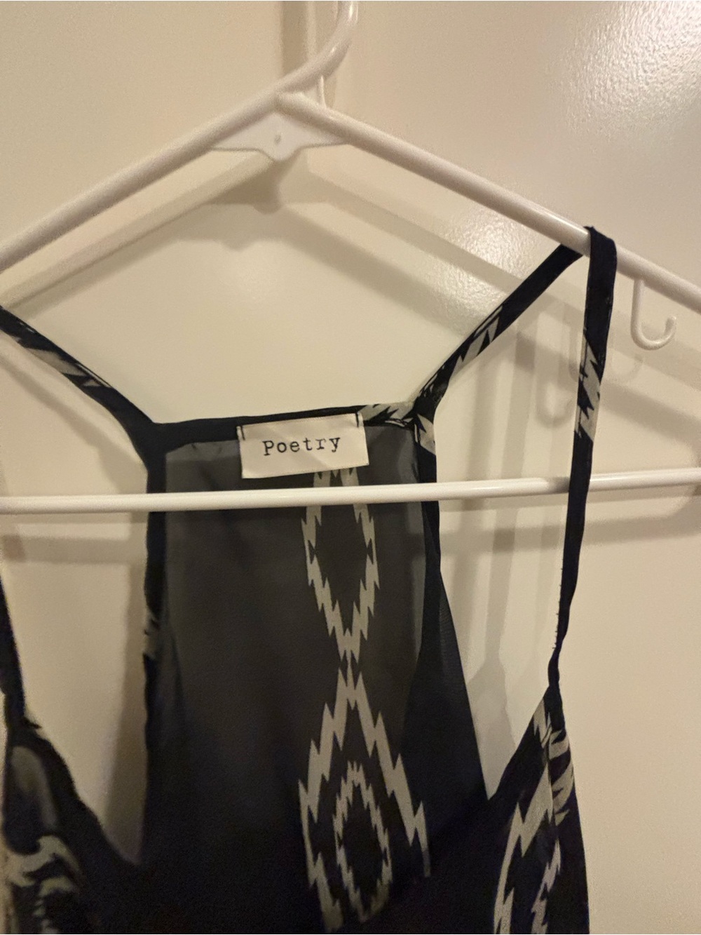 Women’s Poetry Black & Cream Geometric Spaghetti Strap sheer top sz  S/M